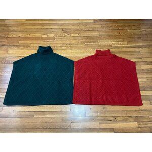 LOFT Teal and Crimson Diamond Pattern Ponchos